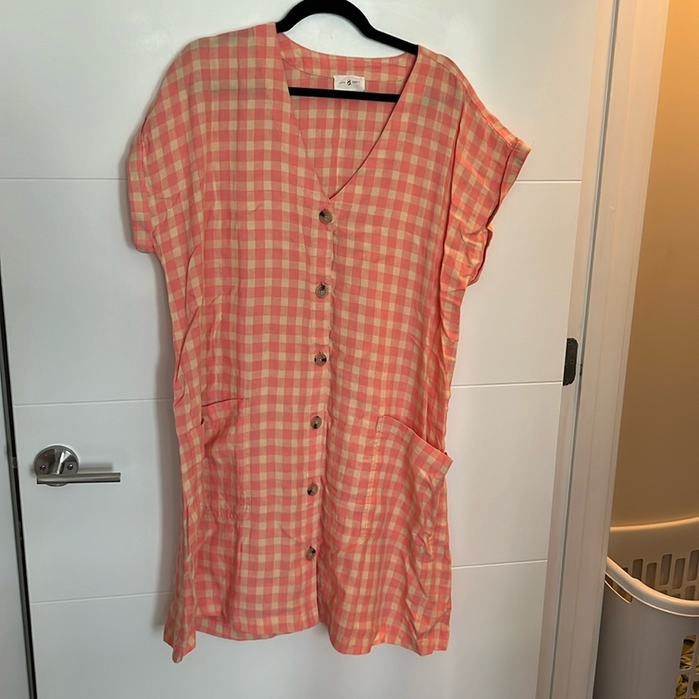 Cream & Pink 100% Linen Dress